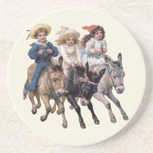 Antique horse pony children art coaster