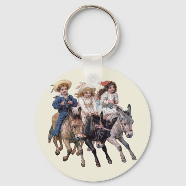 Antique horse pony children art keychain (Front)