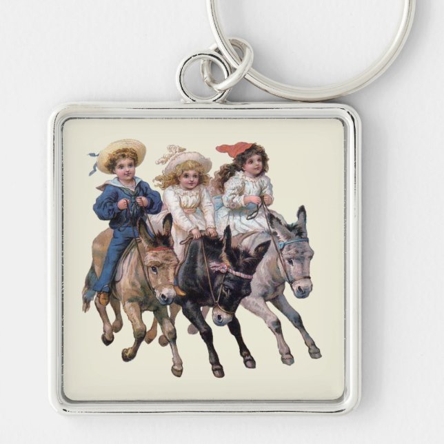 Antique horse pony children art keychain (Front)