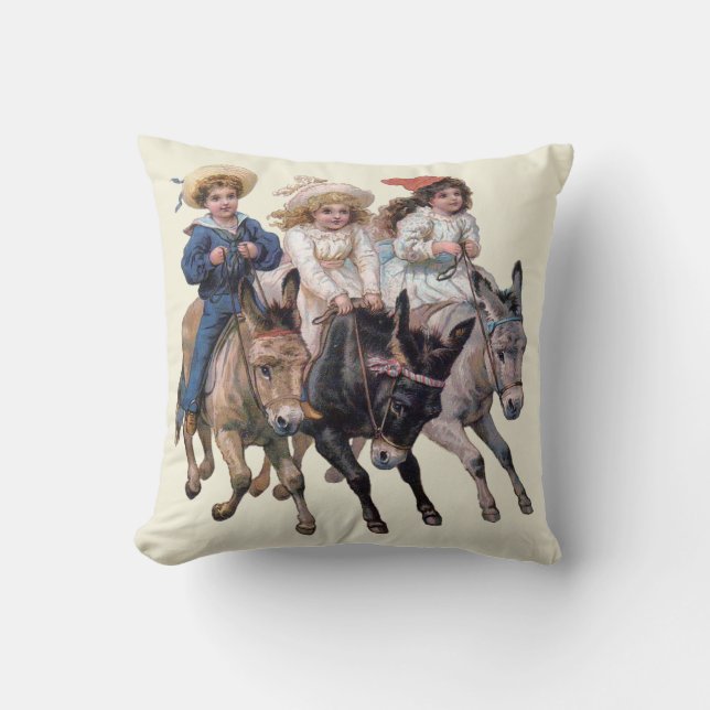 Antique horse pony children art throw pillow (Front)