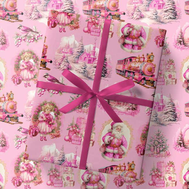 Antique Hot Pink Victorian Christmas Gift Wrap (Creator Uploaded)