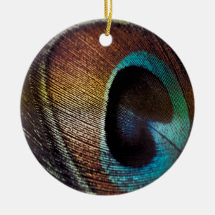 Antique Hues Peacock Feather Eye Ceramic Ornament