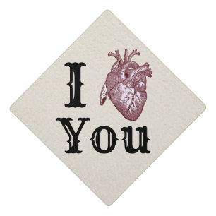 Antique I Heart You Graduation Cap Topper