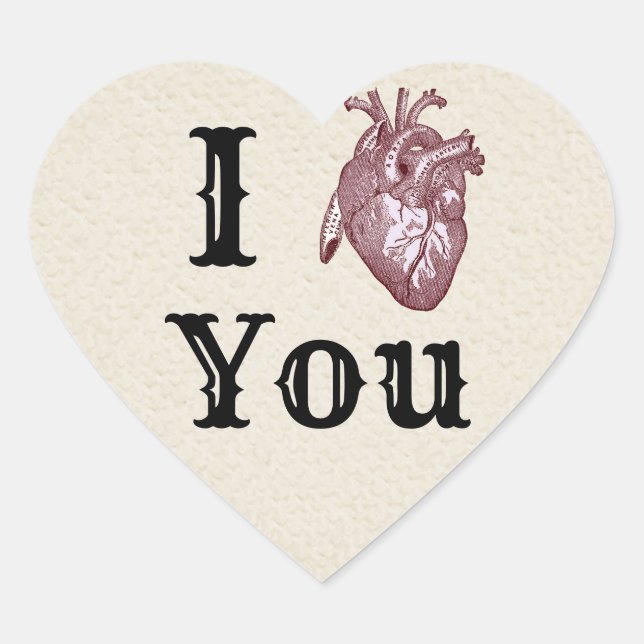 Antique I Heart You Heart Sticker (Front)
