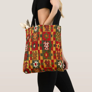 Antique Inca Tribal Star Pattern Print Tote Bag