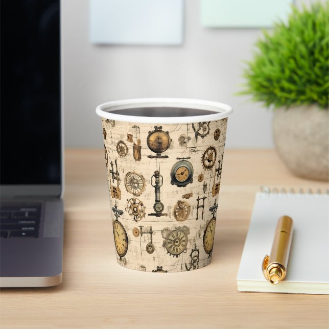 Antique Industrial Clockwork Sepia Brass Paper Cups (Insitu)
