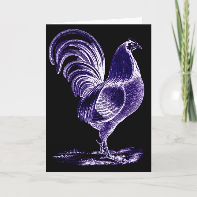 Antique Inspired Night Retro Futuristic Rooster Card (Front)