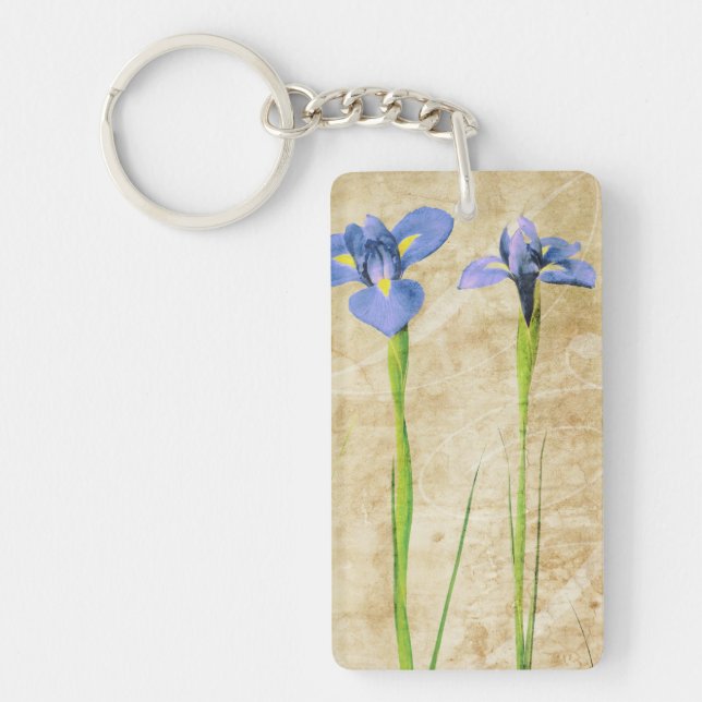 Antique Irises - Vintage Iris Background Customize Keychain (Front)