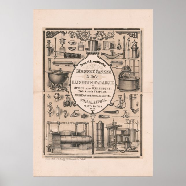 Antique iron works industrial illustration poster (Front)