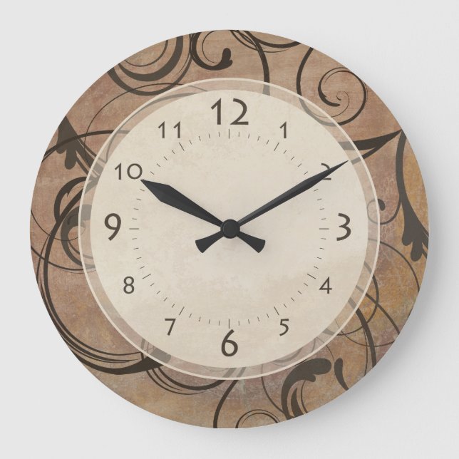 Antique Italian Elegant Swirls Tuscany Brown Large Clock (Front)