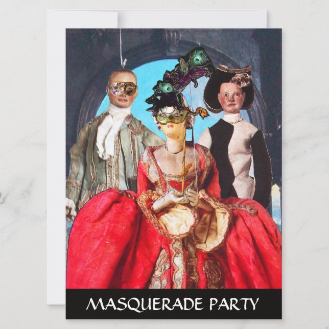 ANTIQUE ITALIAN PUPPETS MASQUERADE COSTUME PARTY INVITATION (Front)