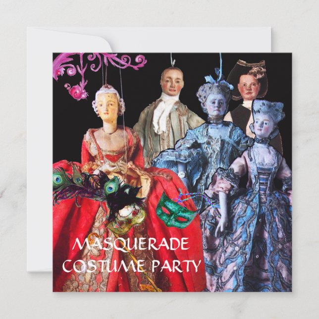 ANTIQUE ITALIAN PUPPETS MASQUERADE COSTUME PARTY INVITATION (Front)