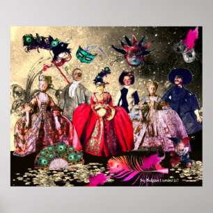 ANTIQUE ITALIAN PUPPETS MASQUERADE COSTUME PARTY POSTER