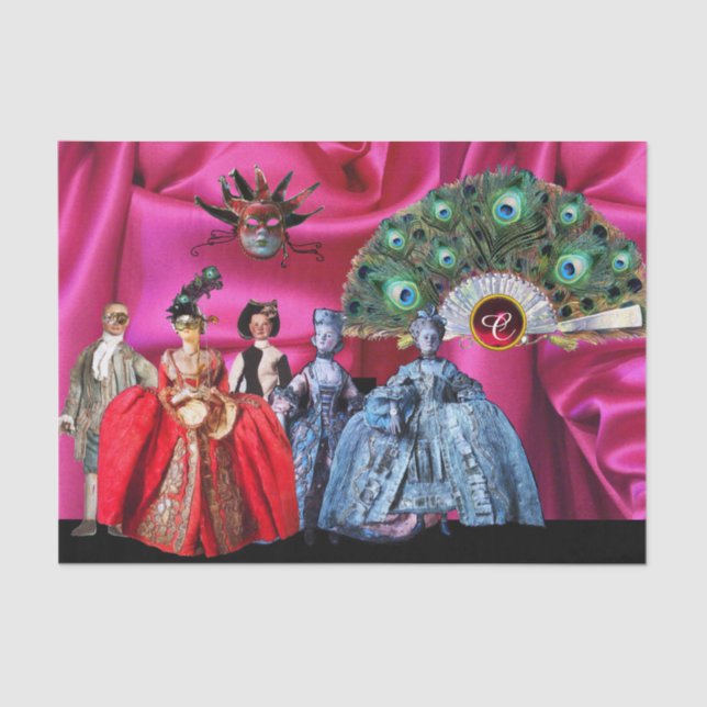 ANTIQUE ITALIAN PUPPETS,MASQUERADE PARTY MASKS TISSUE PAPER (Front)