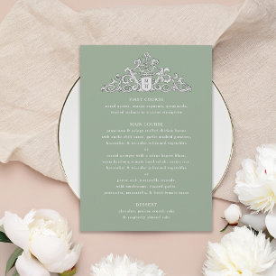 Antique Ivory Crest Sage Wedding Dinner Menu Invitation