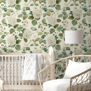 Antique Ivory Hydrangea Pattern Flower Garden Wallpaper