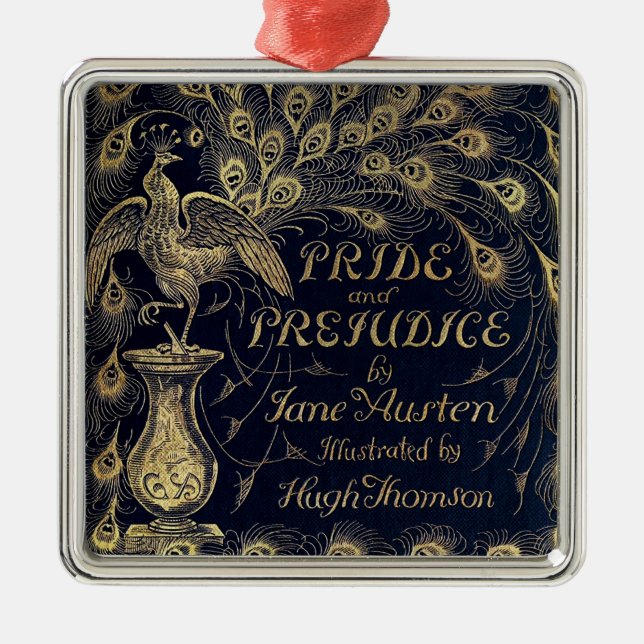 Antique Jane Austen Pride and Prejudice Peacock Metal Ornament (Front)