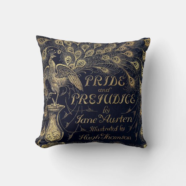 Antique Jane Austen Pride and Prejudice Peacock Throw Pillow (Front)