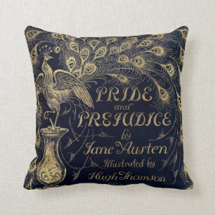 Antique Jane Austen Pride and Prejudice Peacock Throw Pillow