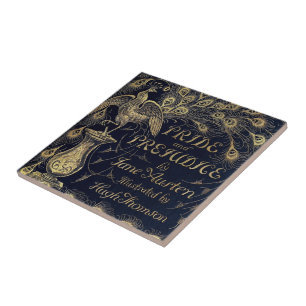 Antique Jane Austen Pride and Prejudice Peacock Tile