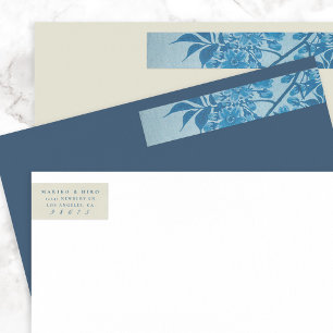 Antique Japanese Blue Cherry Blossom Address Wrap Around Label