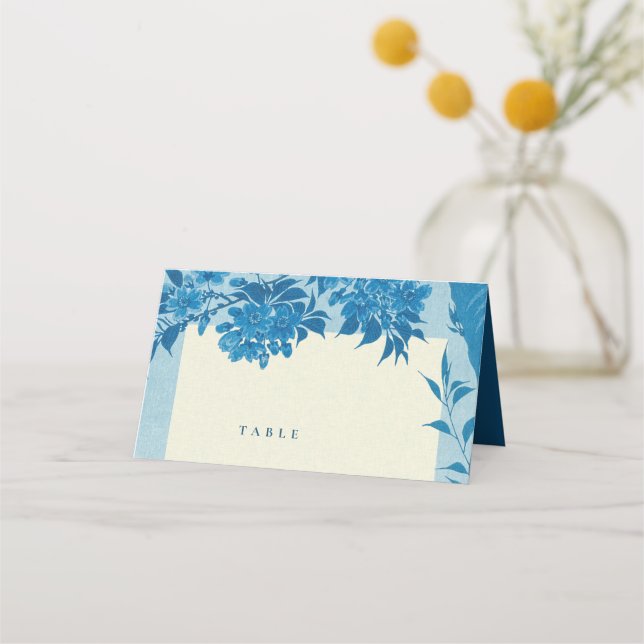Antique Japanese Blue Cherry Blossom Blank Place Card (Front)