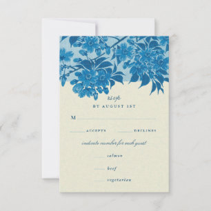 Antique Japanese Blue Cherry Blossom RSVP Card