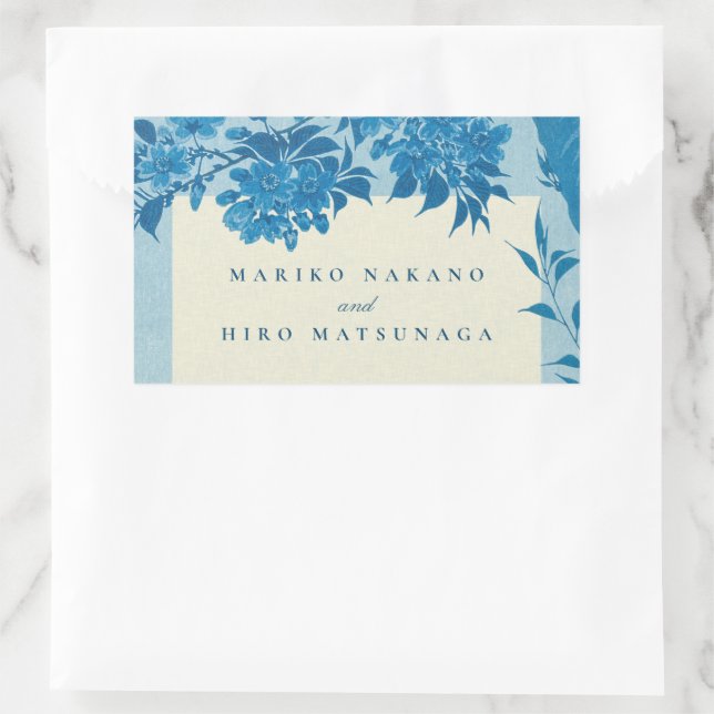 Antique Japanese Blue Cherry Blossom Sticker (Bag)