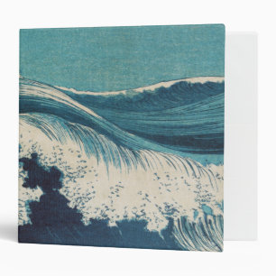Antique Japanese Blue Waves Ocean Print Binder