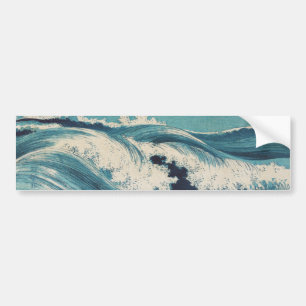 Antique Japanese Blue Waves Ocean Print Bumper Sticker
