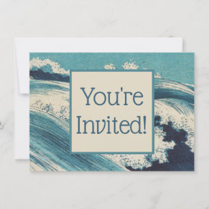 Antique Japanese Blue Waves Ocean Print Invitation