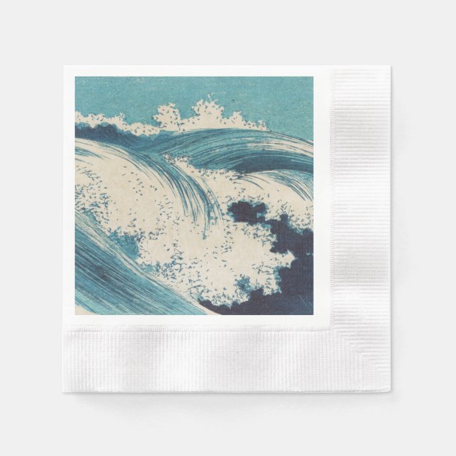 Antique Japanese Blue Waves Ocean Print Napkin (Front)