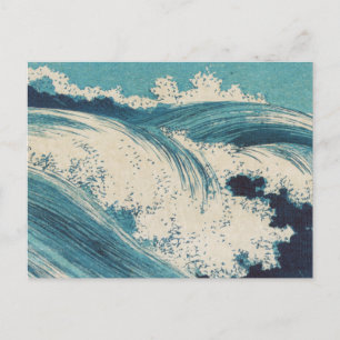 Antique Japanese Blue Waves Ocean Print Postcard