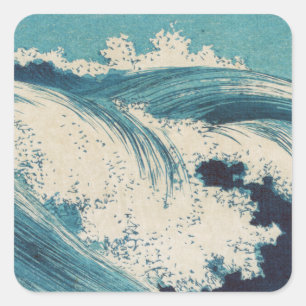 Antique Japanese Blue Waves Ocean Print Square Sticker