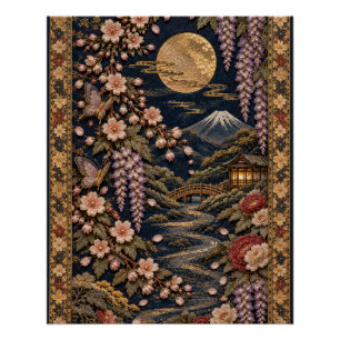 Antique Japanese Embroidered Tapestry Poster