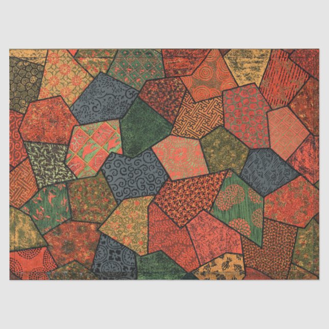 ANTIQUE JAPANESE FLOWERS,LEAVES ,GEOMETRIC FLORAL TISSUE PAPER (Front)