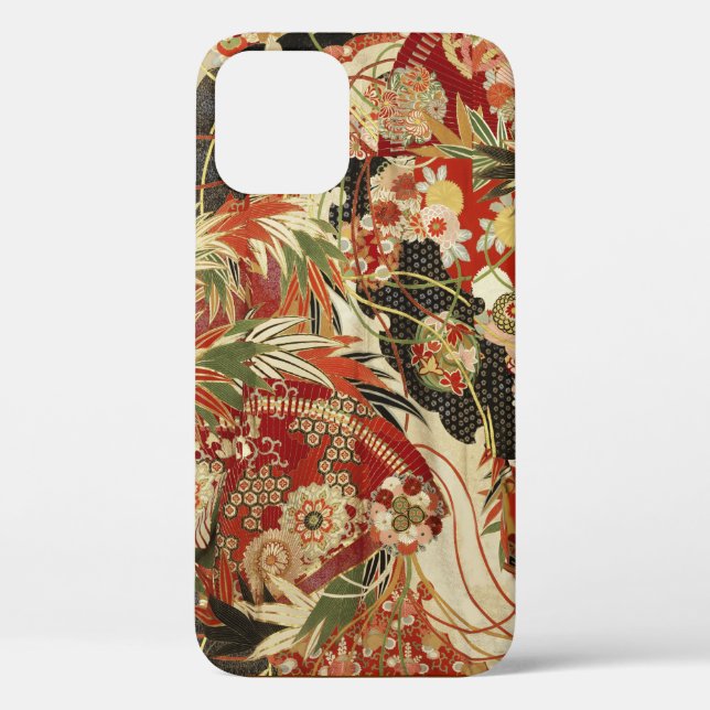 ANTIQUE JAPANESE FLOWERS Red Green Black Floral Case-Mate iPhone Case (Back)