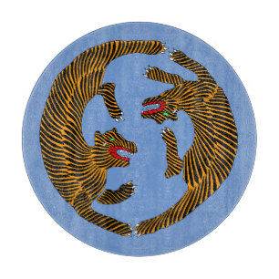 Antique Japanese Folk Art Tigers Cutting Board