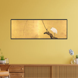 Antique Japanese Heron on a Willow Branch Print