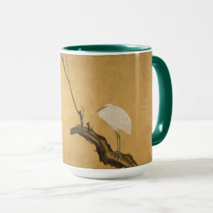 Antique Japanese Heron on a Willow Branch Print Mug