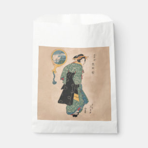 Antique Japanese Kimono Woman Ukiyo-e Woodblock Favour Bag