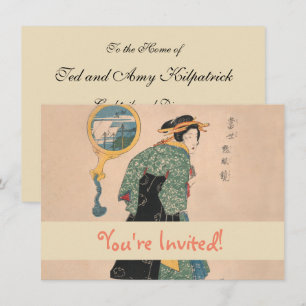 Antique Japanese Kimono Woman Ukiyo-e Woodblock Invitation