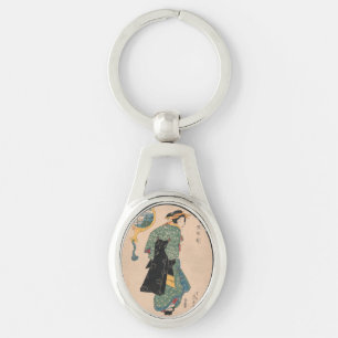 Antique Japanese Kimono Woman Ukiyo-e Woodblock Keychain