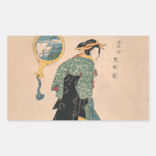 Antique Japanese Kimono Woman Ukiyo-e Woodblock Sticker