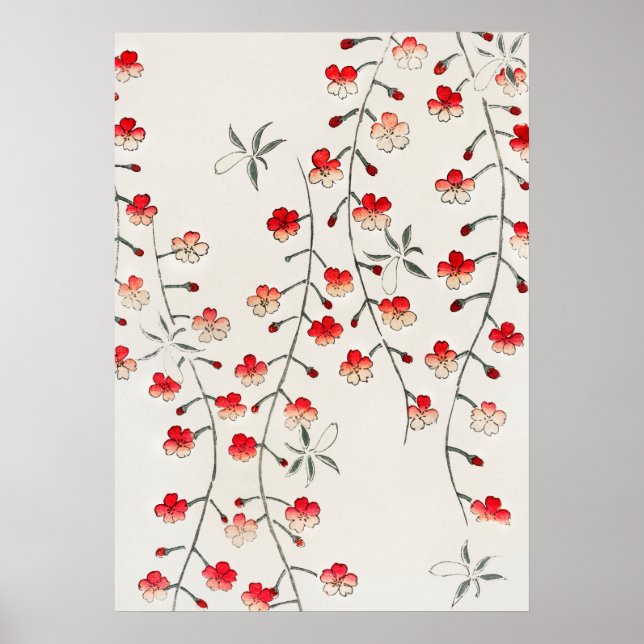 Antique Japanese Sakura Cherry Blossom Woodblock Poster (Front)