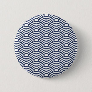 Antique Japanese Seigaiha Waves 2 Inch Round Button