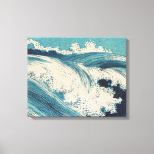 Antique Japanese Woodblock Blue Ocean Waves Print