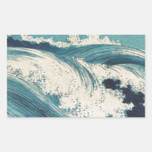 Antique Japanese Woodblock Blue Ocean Waves Print Sticker
