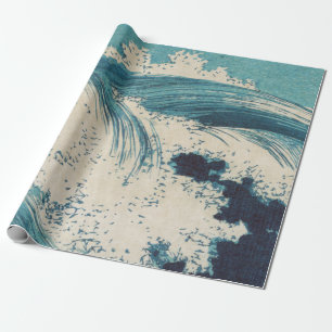 Antique Japanese Woodblock Blue Ocean Waves Print Wrapping Paper