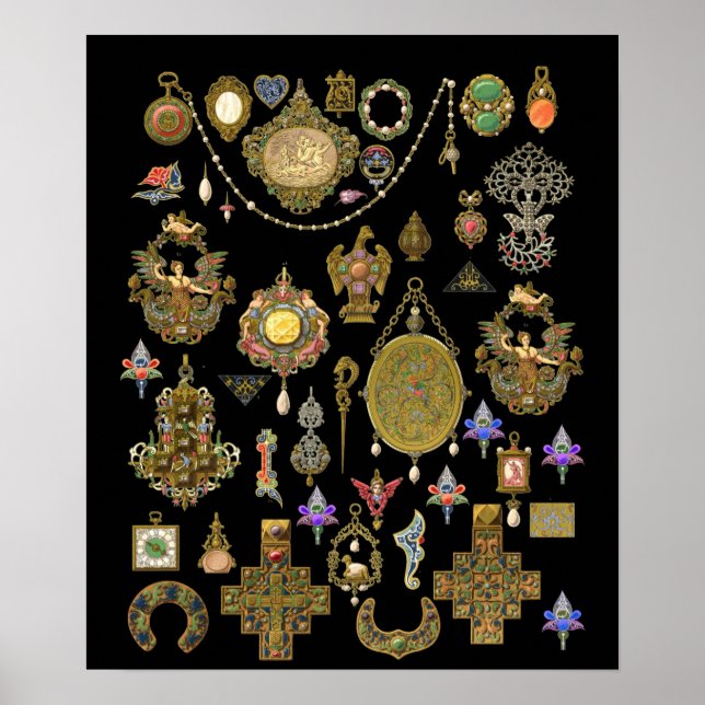 Antique Jewellery Vintage art Illustrations  Faux  Poster (Front)